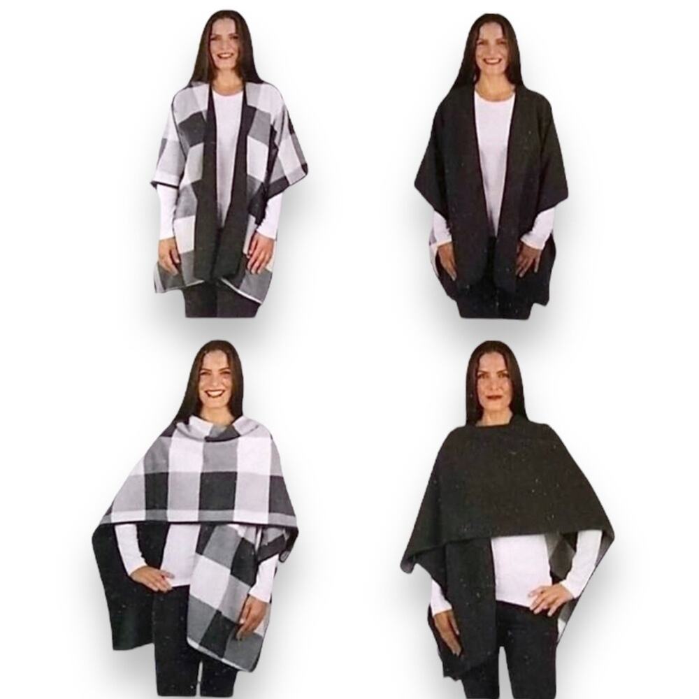 Woolrich Reversible Wrap Stormy Buffalo Gray White Plaid